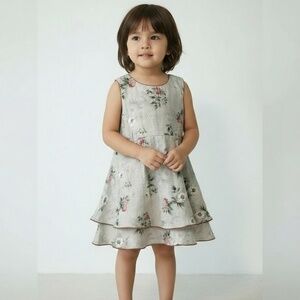 Qt Gi Girls Dress Size 4T Floral Sleeveless Scalloped Hem Summer Casual